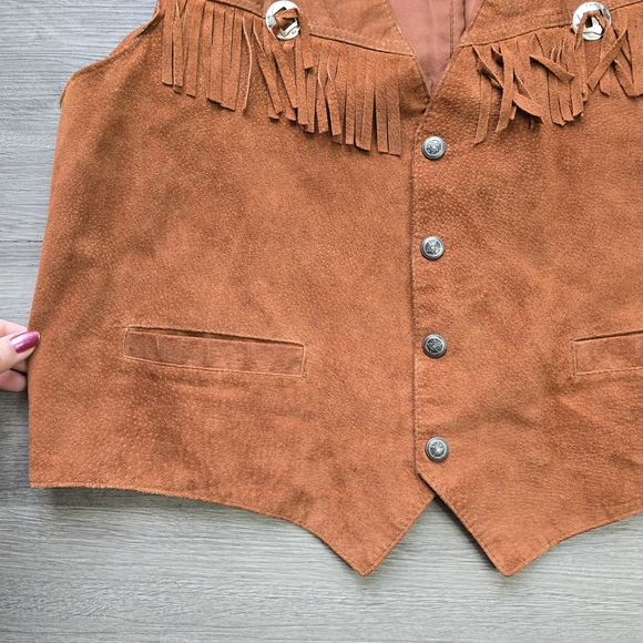 Fringed Suede Vest in Rusty Orange Bohemian Western - Picture 4 of 13